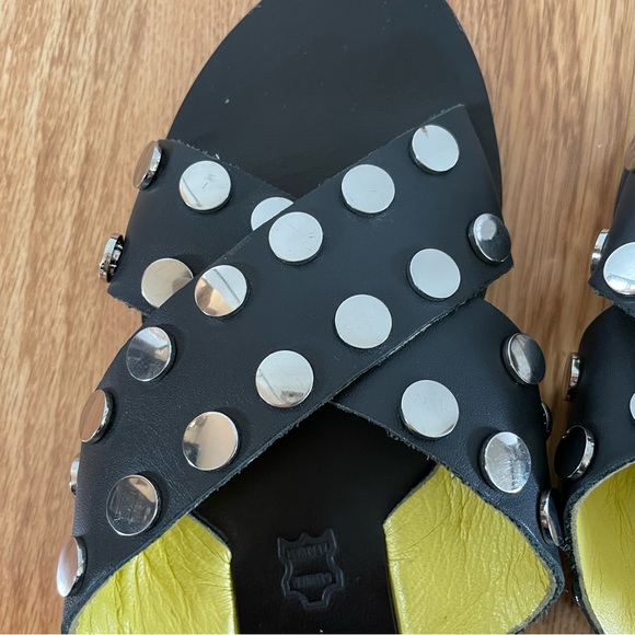 NWOT Sol Sana Black Genuine Leather Studded Crossover Sandals Size 37/7 Revolve - Picture 4 of 9